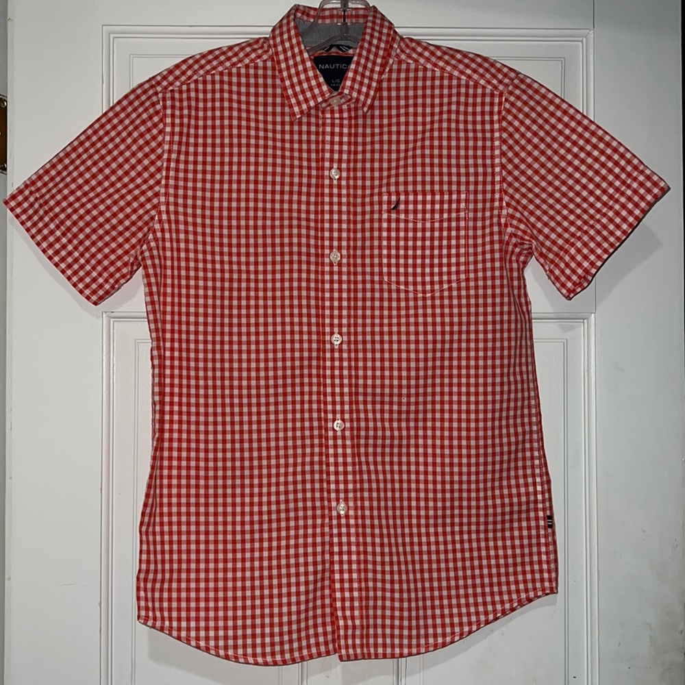 Boys Nautica Reed and White Checked Button Up Shirt Size 14/16